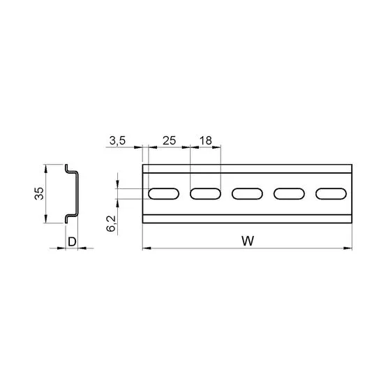 Guida DIN nVent SCHROFF Tipo perforato 175mm x 7.5mm x 35mm