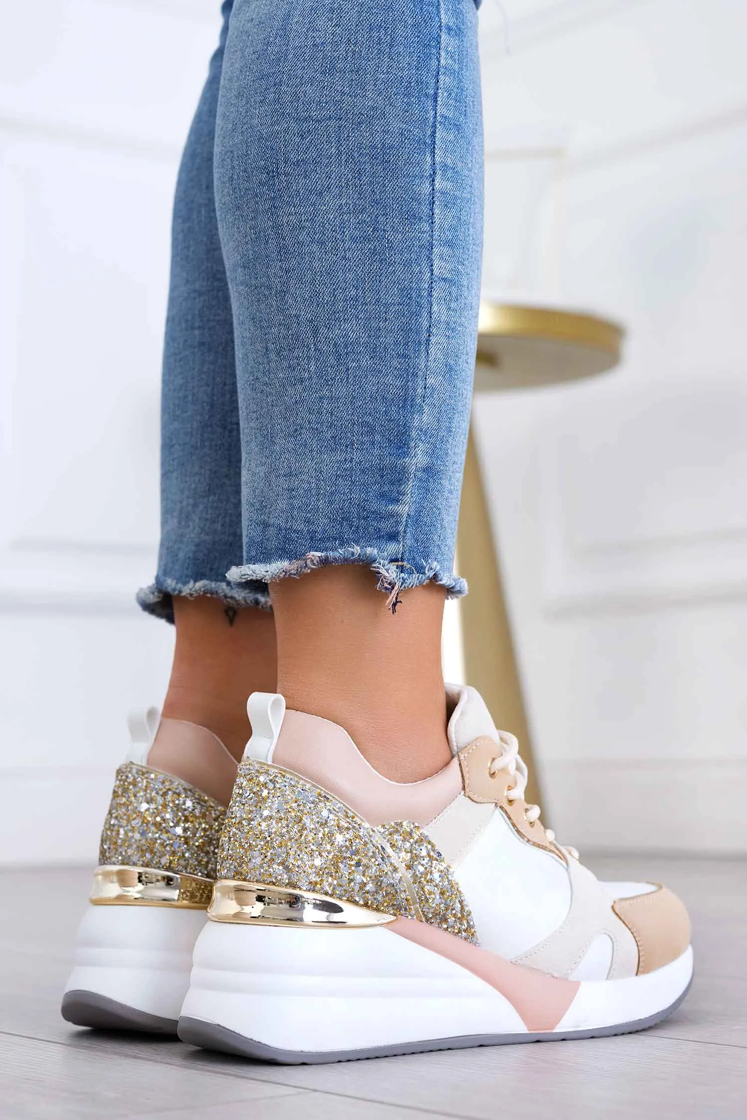 HILDA - Sneakers beige con retro glitter