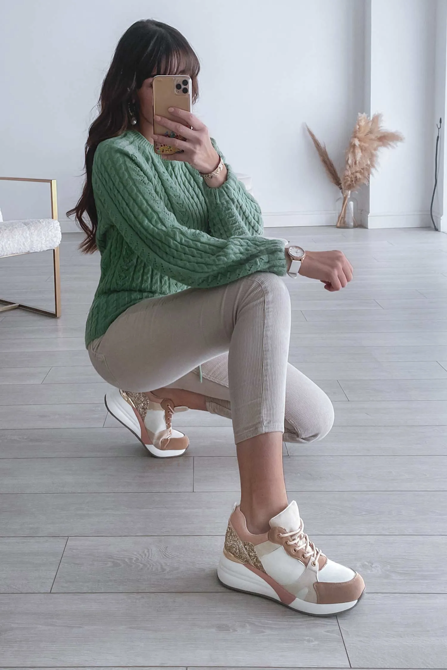 HILDA - Sneakers beige con retro glitter