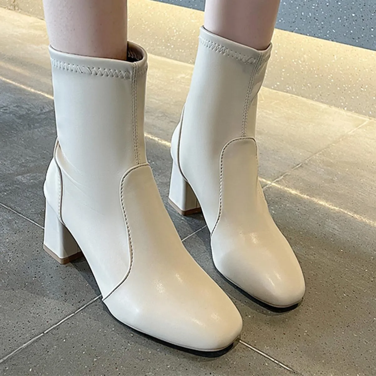 Inverno Donna Tacchi medi Chelsea Stivali Chunky Scarpe alla caviglia 2023 Nuova tendenza Vestito da moda Punta quadrata Décolle