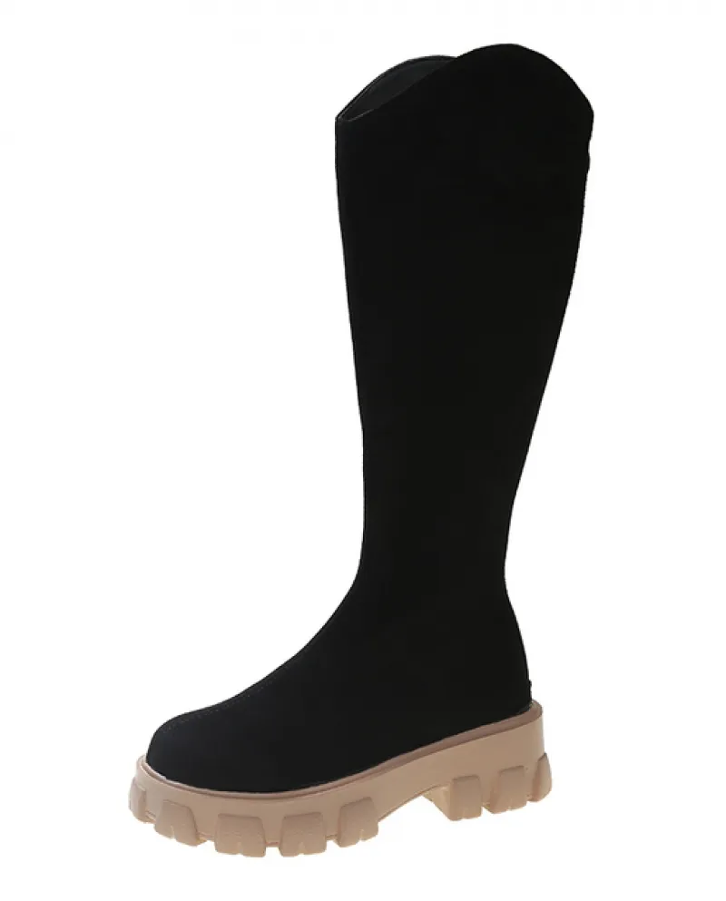 Inverno Nuova Piattaforma Tacchi Stivali Da Donna Casual Alti Al Ginocchio Chelsea Camoscio Scarpe Da Donna 2022 Tacco Quadrato