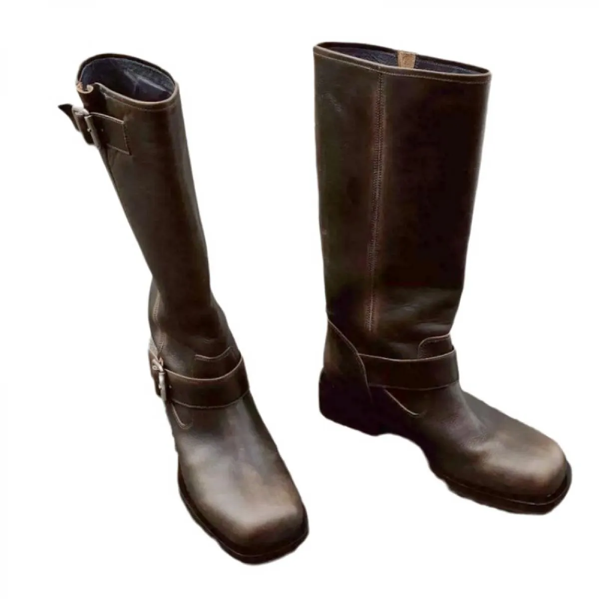 Inverno Nuove Donne Chunky Stivali Alti Al Ginocchio Chelsea Tacco Medio Scarpe Retro Designer 2023 Punta Quadrata Pompe Gladiat