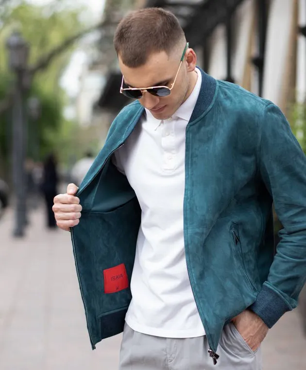 ISAIA Bomber in pelle verde LU0169PLW61