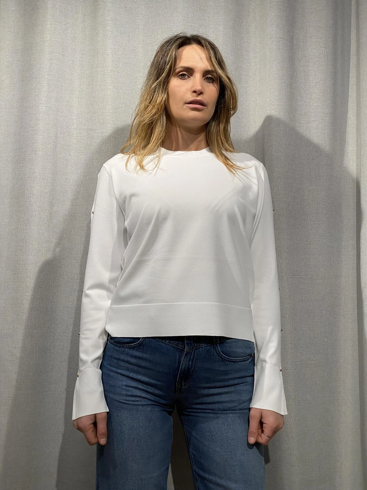 KAOS DONNA maglia girocollo in filo con piercing QP1NT005