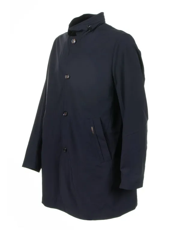 Long navy blue trench coat with buttons