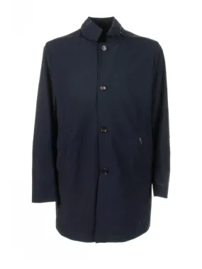 Long navy blue trench coat with buttons