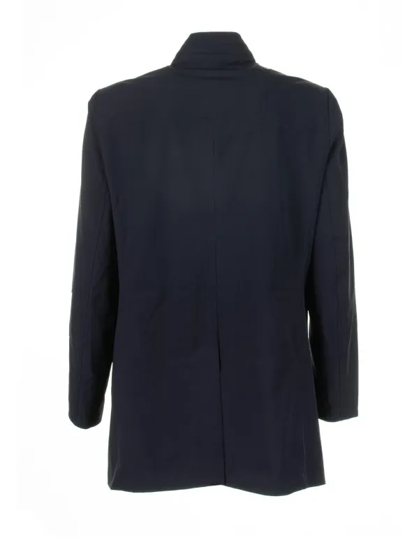 Long navy blue trench coat with buttons