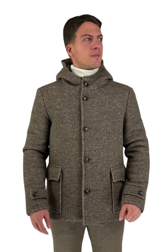Luca Bertelli cappotto monopetto con cappuccio in misto lana e cotone g81505