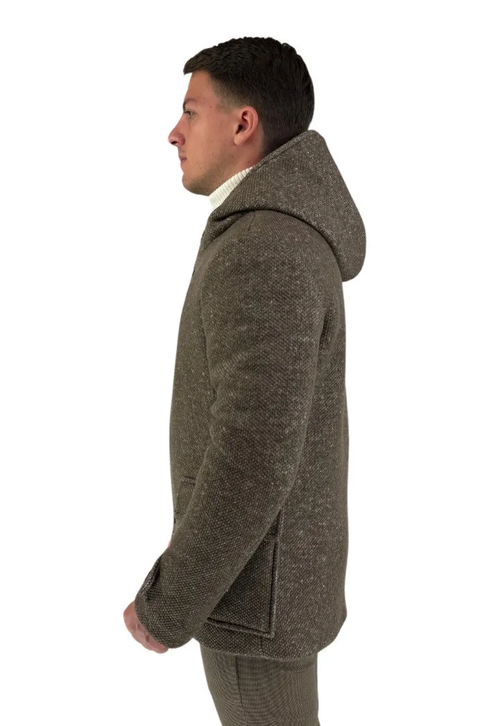 Luca Bertelli cappotto monopetto con cappuccio in misto lana e cotone g81505