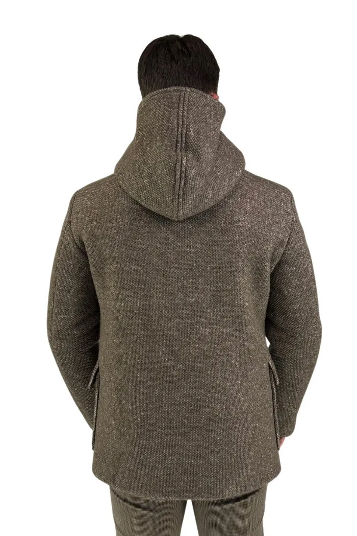 Luca Bertelli cappotto monopetto con cappuccio in misto lana e cotone g81505