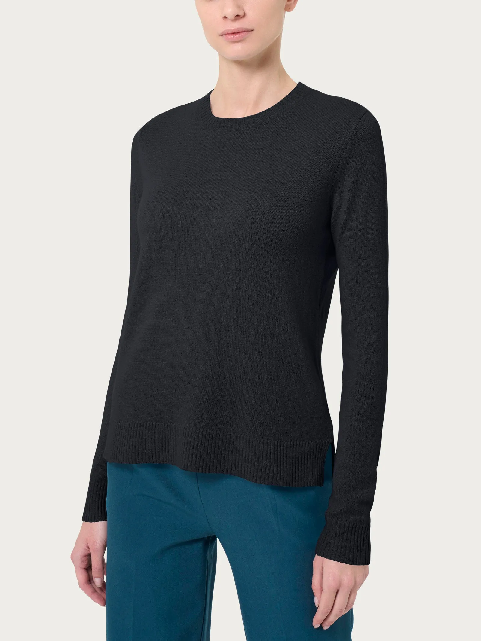 Maglia girocollo in cashmerino - Nero