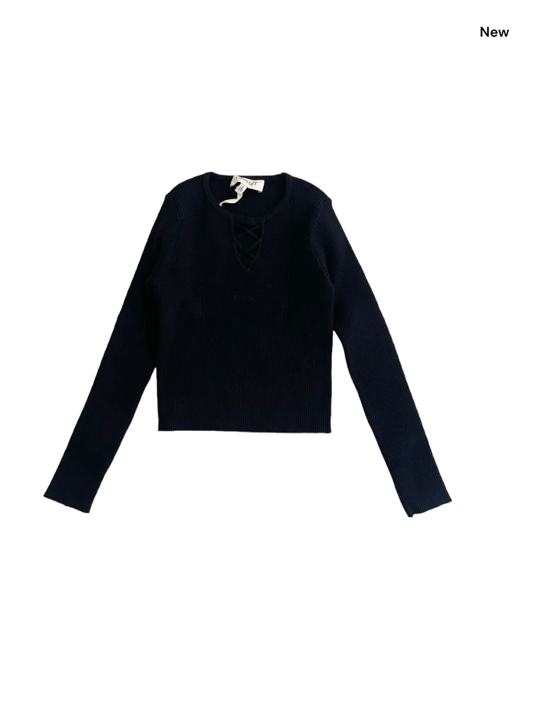 Maglia nera a costine per bambina