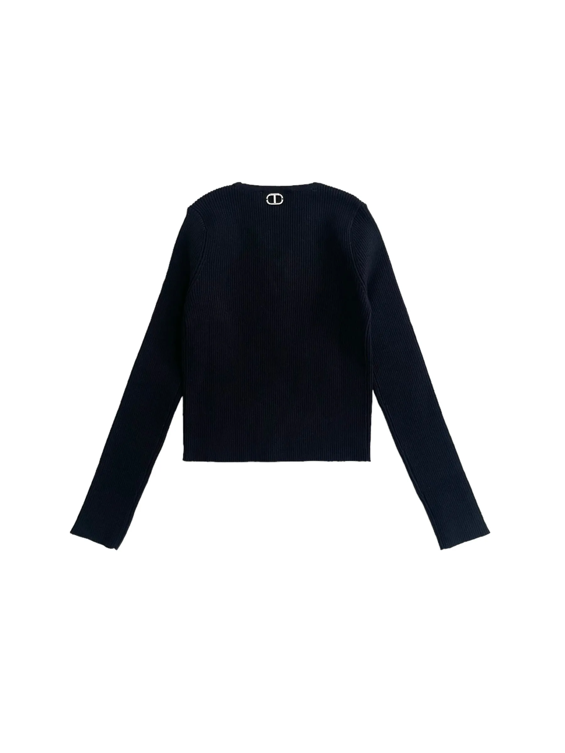 Maglia nera a costine per bambina