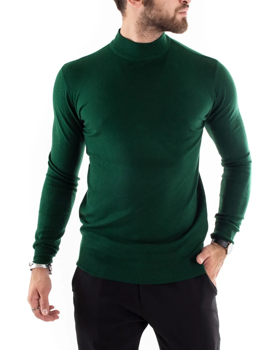 Maglioncino Uomo Maglia Maniche Lunghe Mezzo Collo Elastico Tinta Unita Verde Bottiglia GIOSAL-M2566A