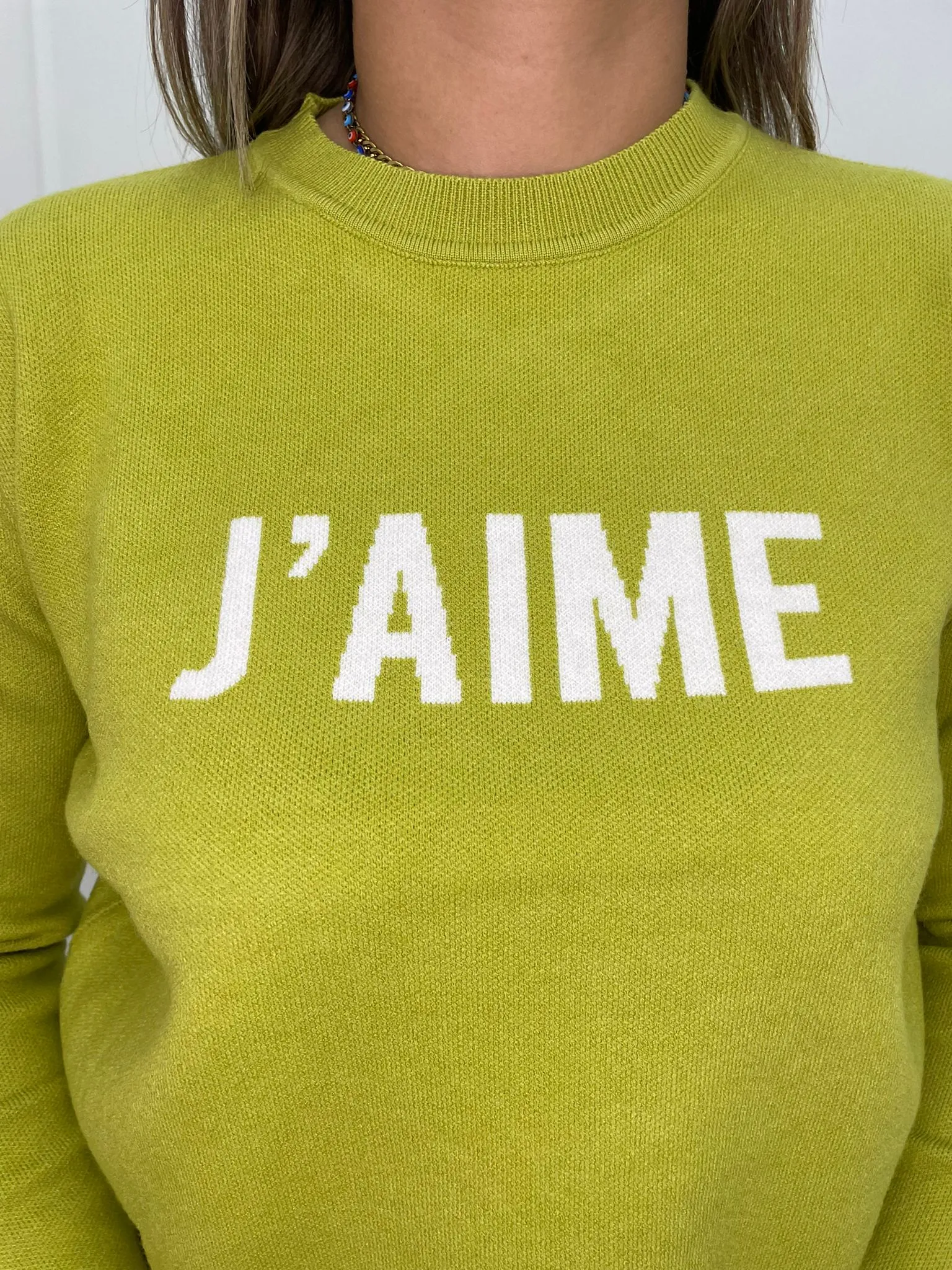 Maglione giro collo con scritta J'aime