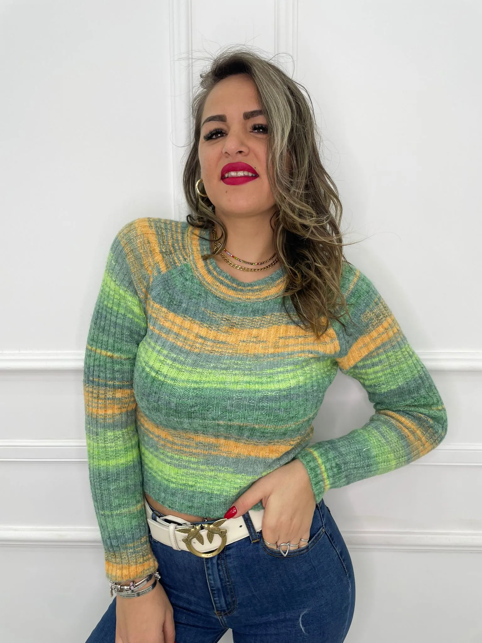 Maglione rainbow giro collo