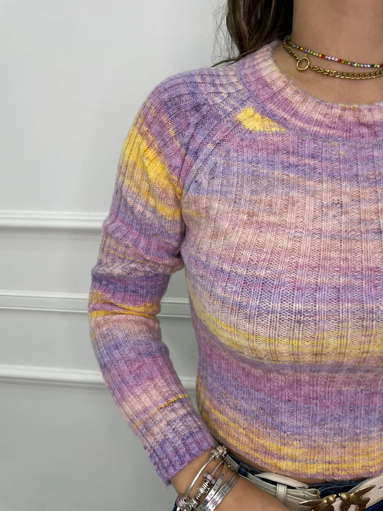 Maglione rainbow giro collo
