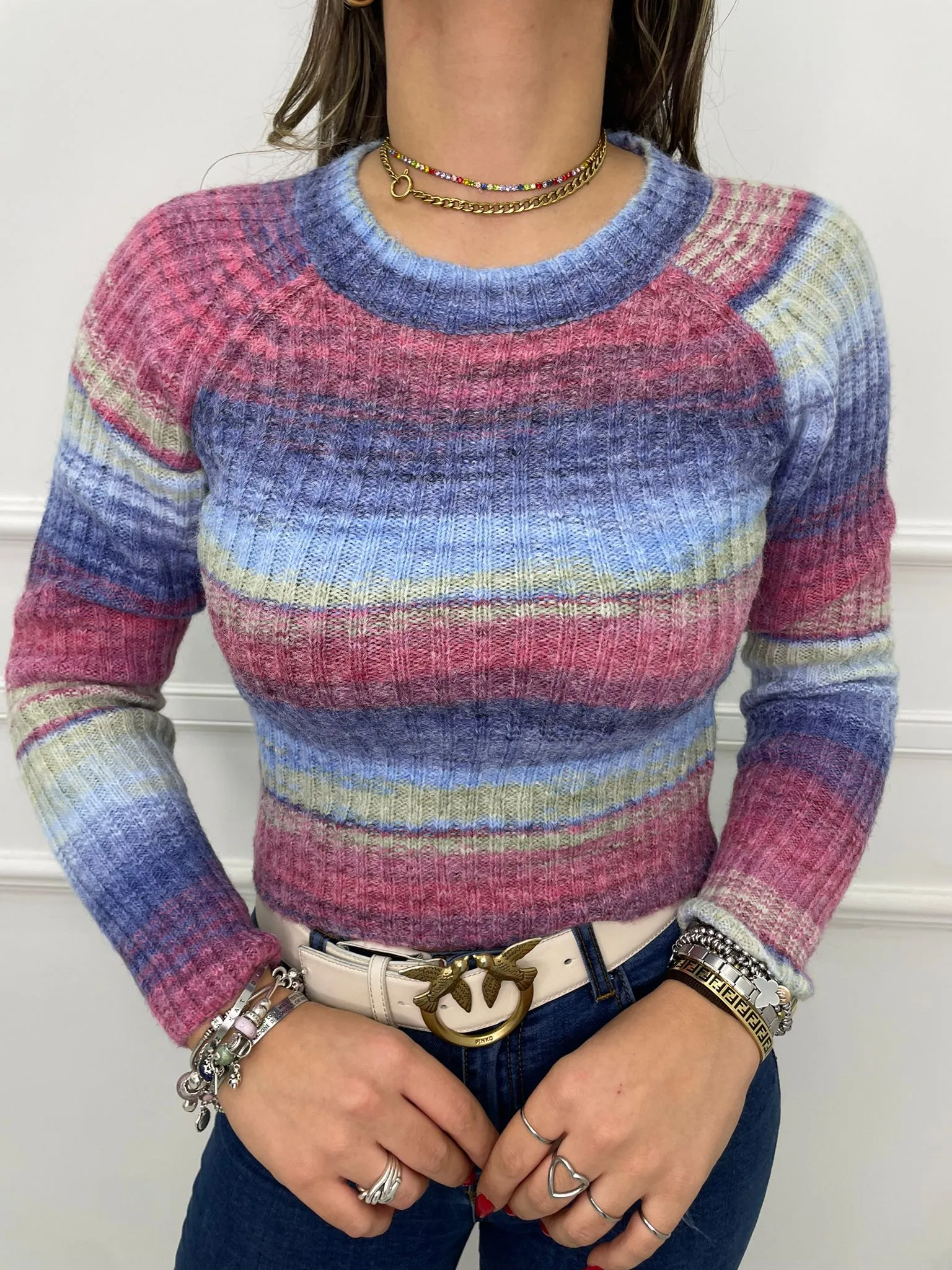 Maglione rainbow giro collo