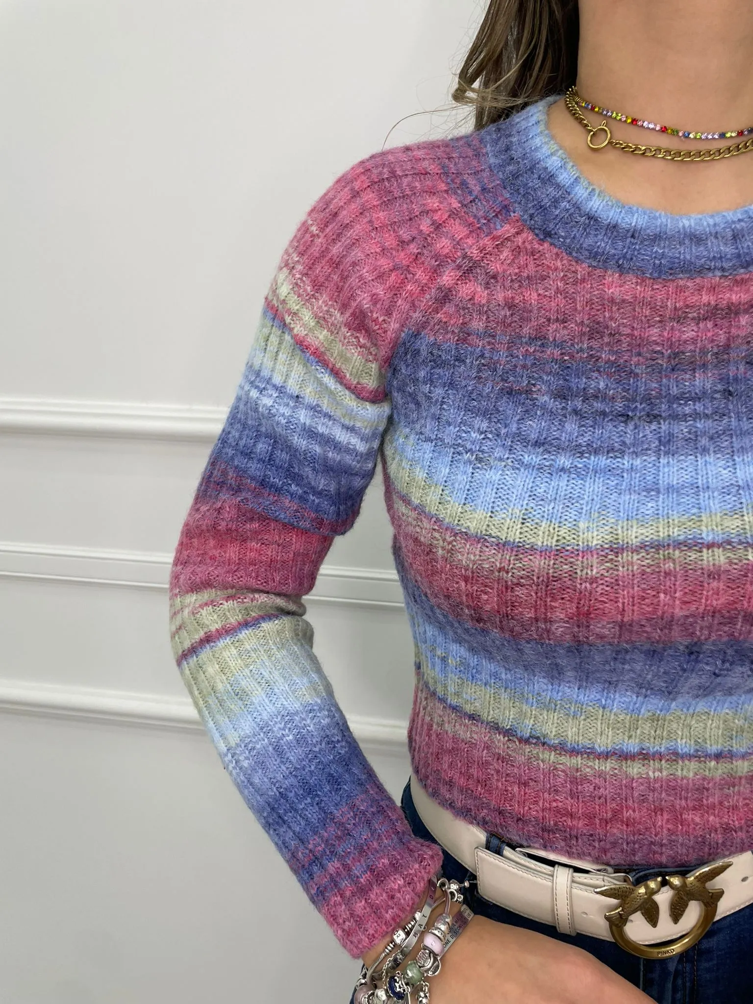 Maglione rainbow giro collo