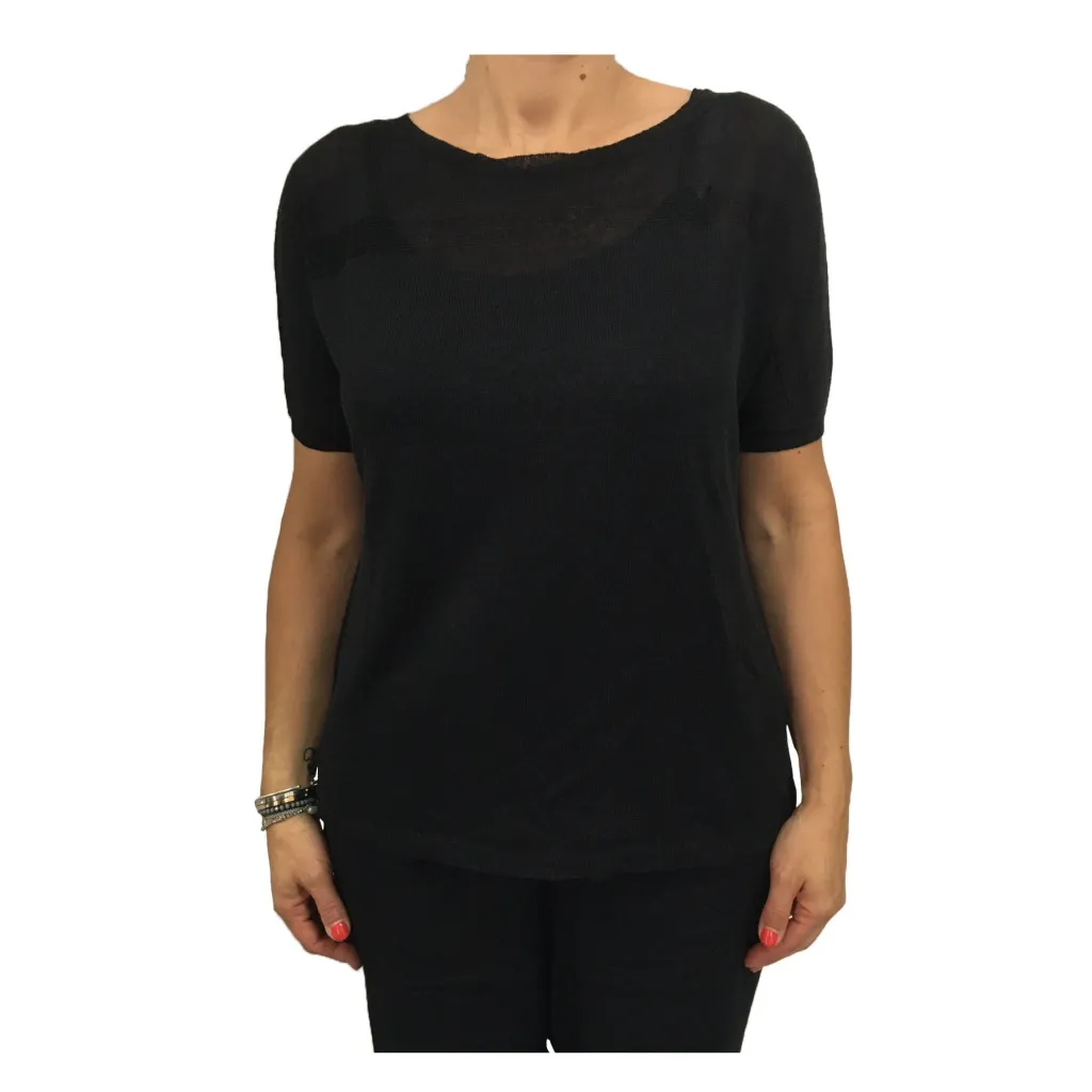 MARINA SPORT by Marina Rinaldi maglia donna nero mezza manica mod ADDETTO 60% lino