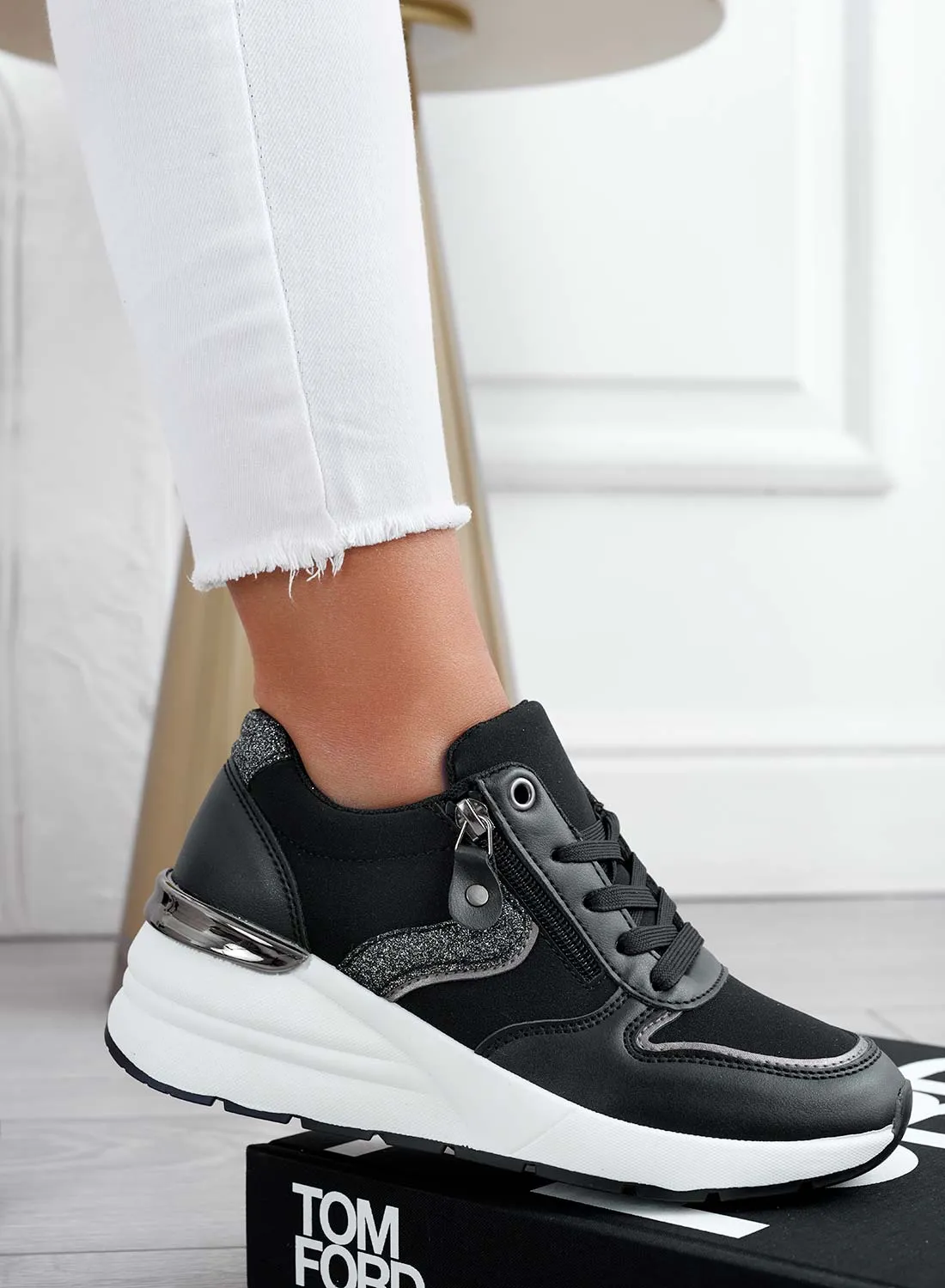 MIMMA - Sneakers neri con inserti glitter