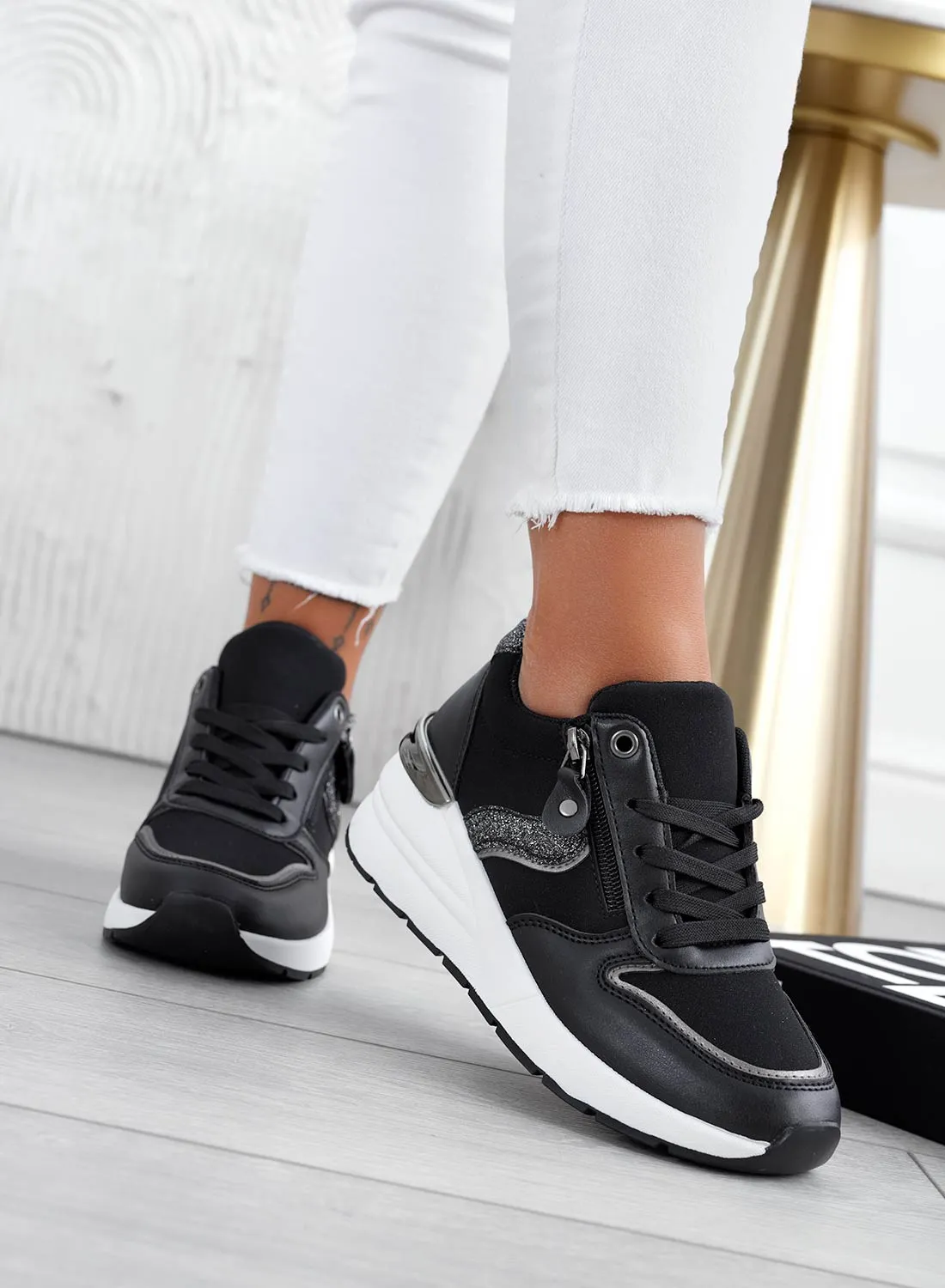 MIMMA - Sneakers neri con inserti glitter