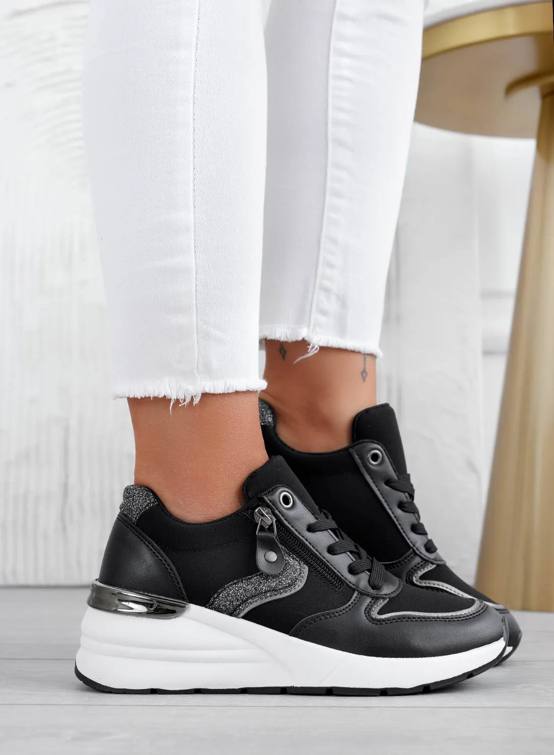 MIMMA - Sneakers neri con inserti glitter