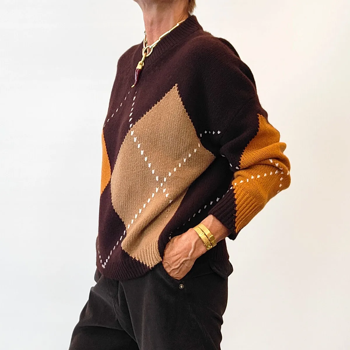 Must Have – Maglione Jaquard Fantasia Rombi Marrone Arancione