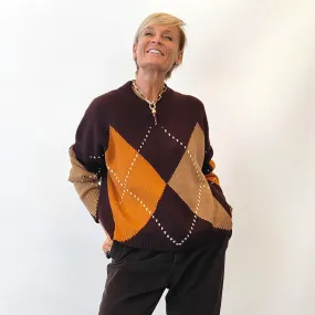 Must Have – Maglione Jaquard Fantasia Rombi Marrone Arancione