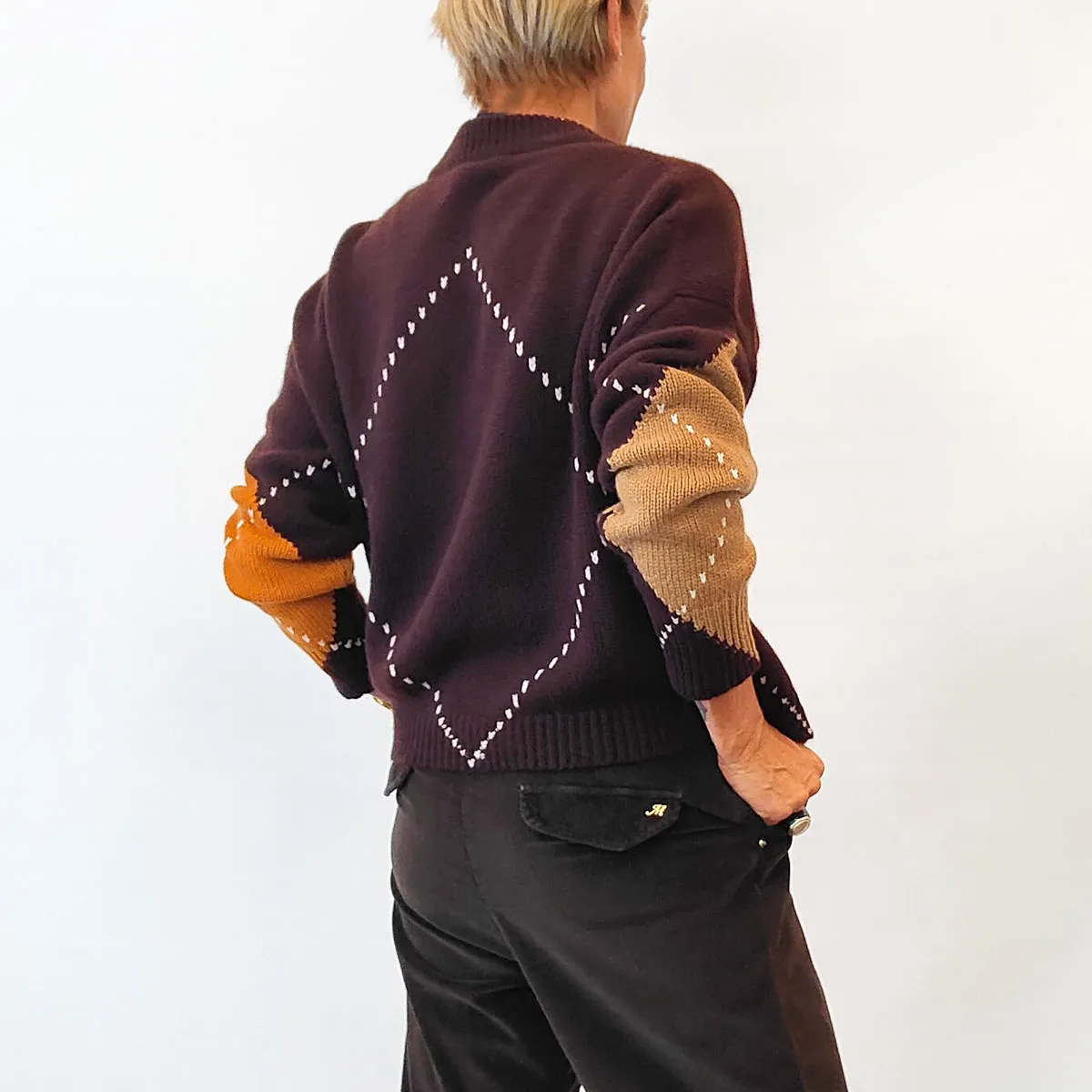 Must Have – Maglione Jaquard Fantasia Rombi Marrone Arancione