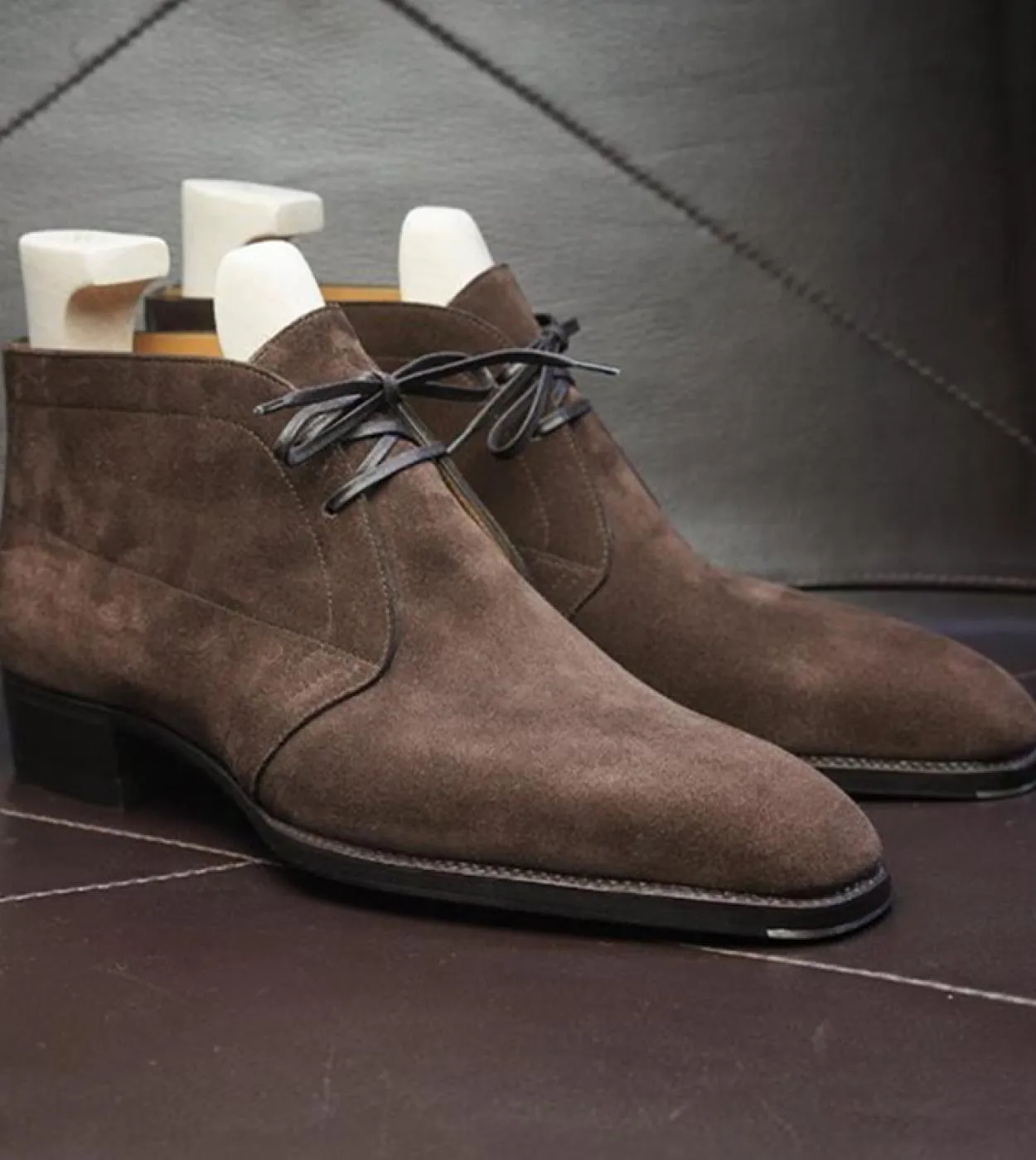 New In Flock Stivaletti da uomo Coffee Square Toe Laceup Stivali da lavoro per uomo con spedizione gratuita Zapatos De Seguridad
