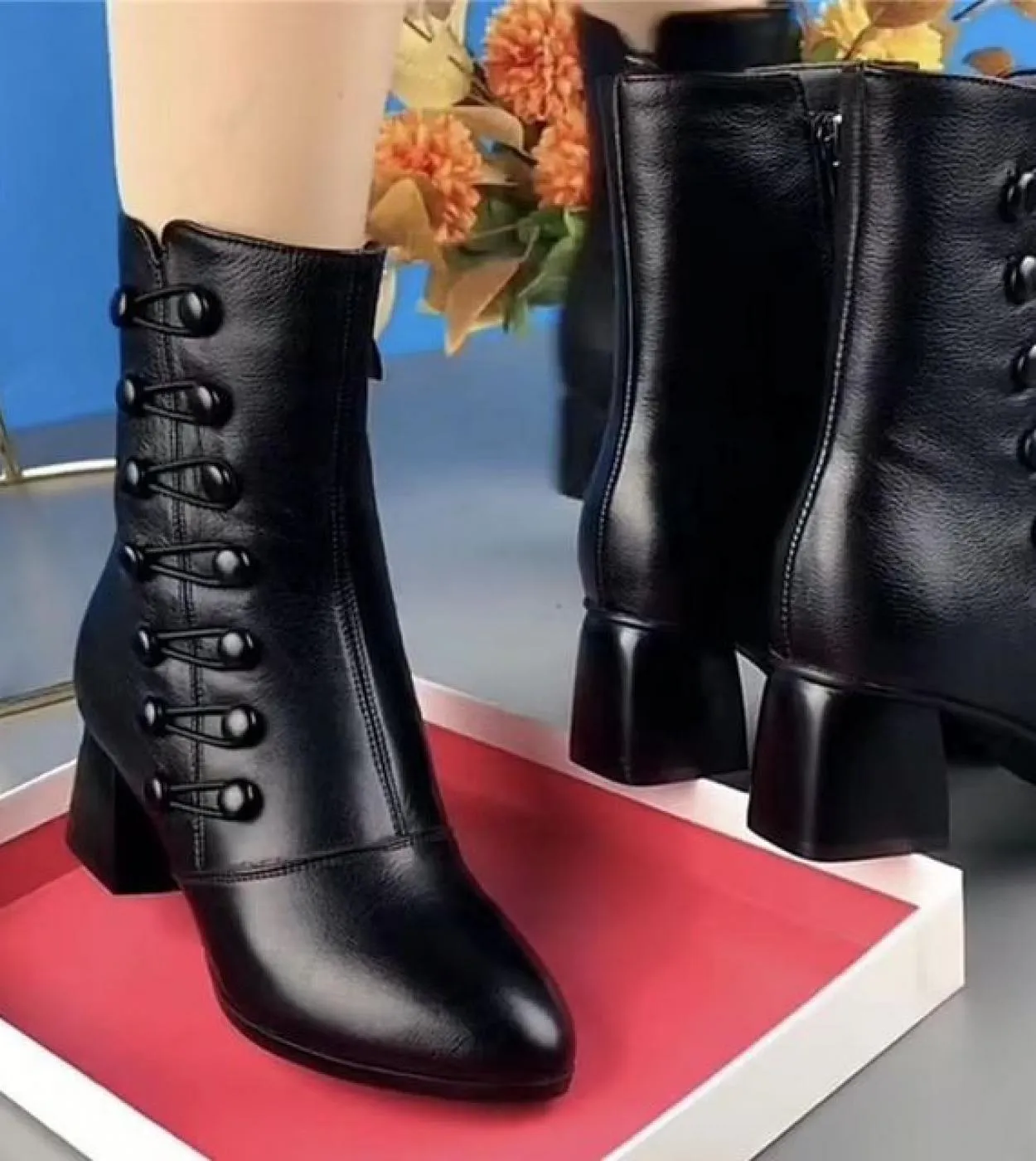 Nuove donne autunno pompe stivali moda piazza tacchi alti stivaletti scarpe da donna retrò punta a punta stivali corti Botas De
