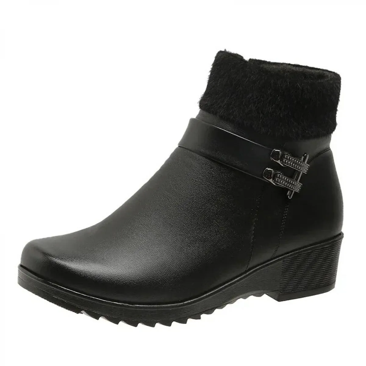 Nuove scarpe in morbida pelle madre cotone autunno e inverno stivaletti da donna in cashmere scarpa spessa con tacco basso caldo