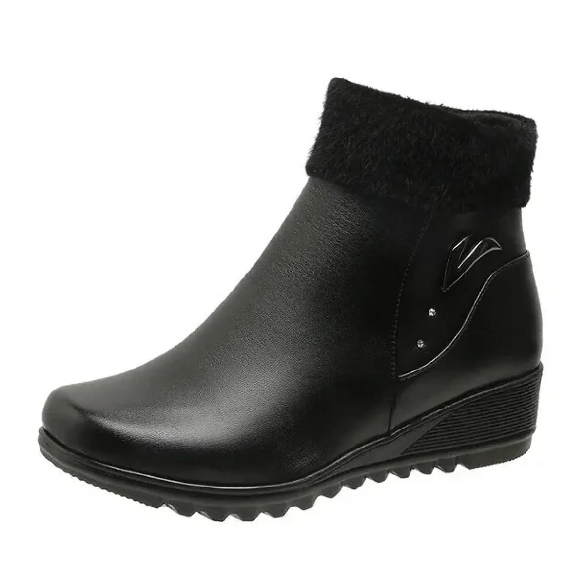 Nuove scarpe in morbida pelle madre cotone autunno e inverno stivaletti da donna in cashmere scarpa spessa con tacco basso caldo