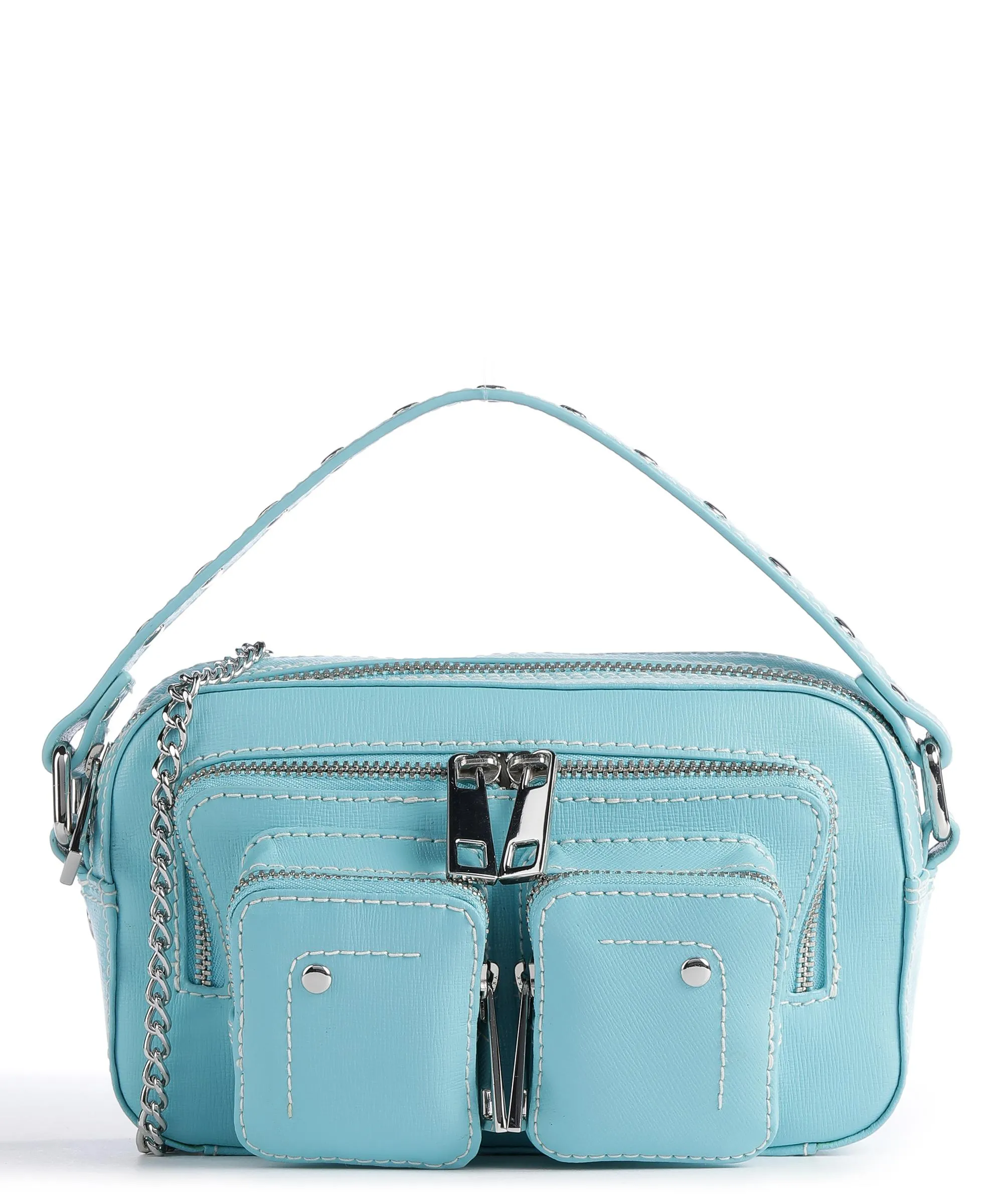  Núnoo Florence Helena Borsa a tracolla pelle a grana fine blu chiaro  