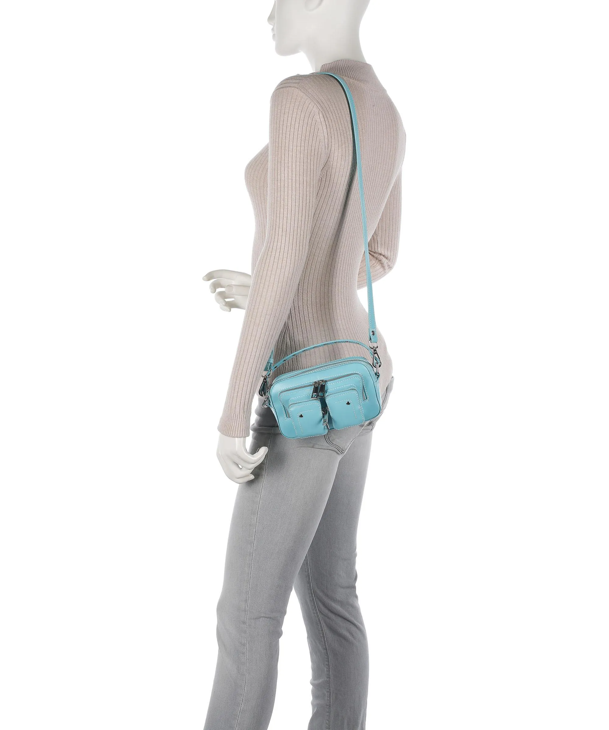  Núnoo Florence Helena Borsa a tracolla pelle a grana fine blu chiaro  