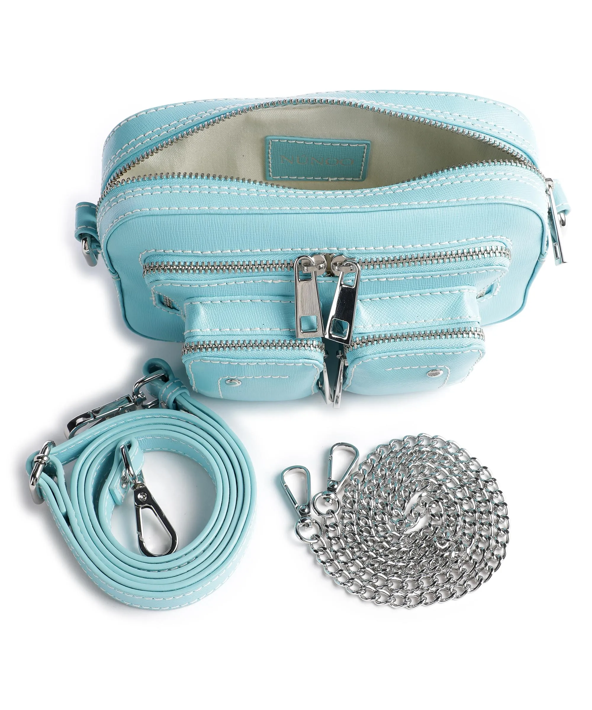  Núnoo Florence Helena Borsa a tracolla pelle a grana fine blu chiaro  