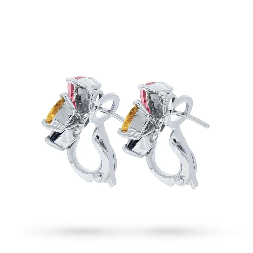 Orecchini oro bianco fiore zaffiri 4,46ct diamanti 1,03ct