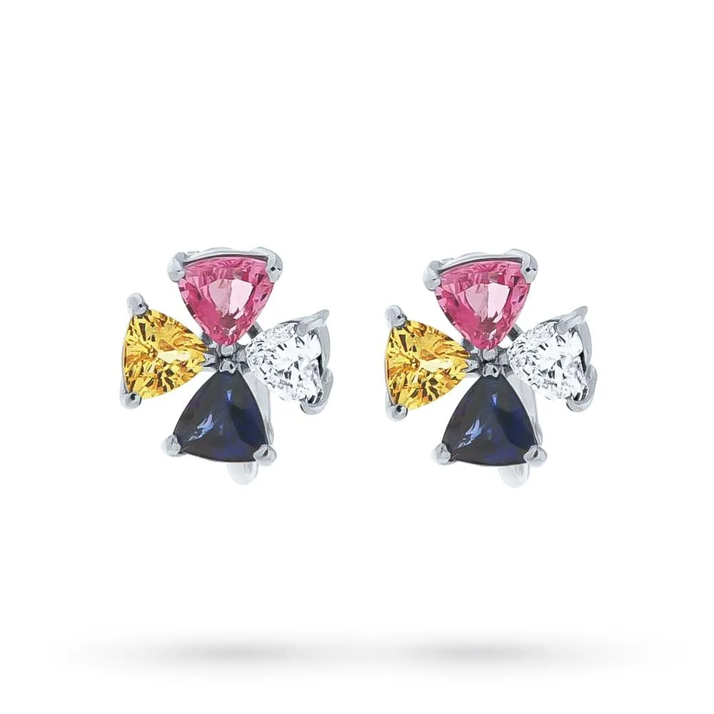 Orecchini oro bianco fiore zaffiri 4,46ct diamanti 1,03ct