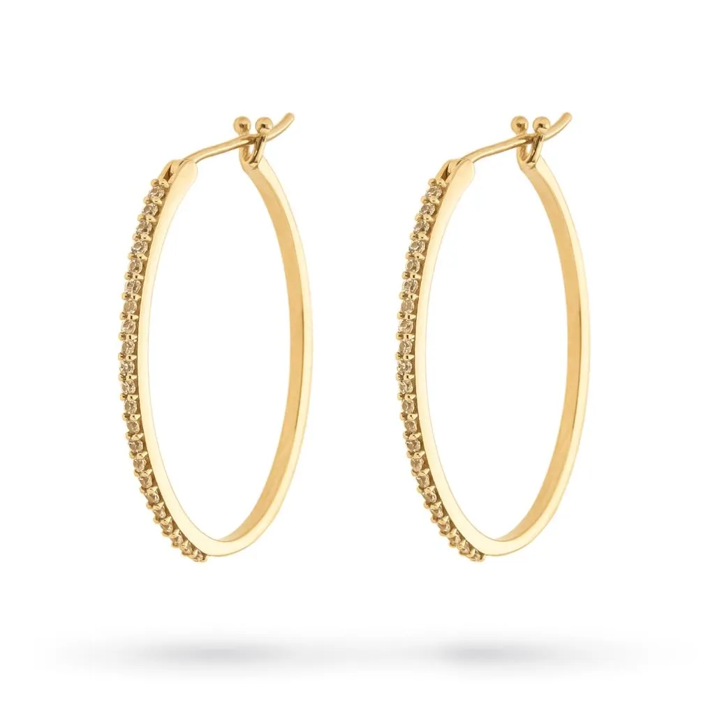 Orecchini ovali oro giallo e zirconi 25x19mm