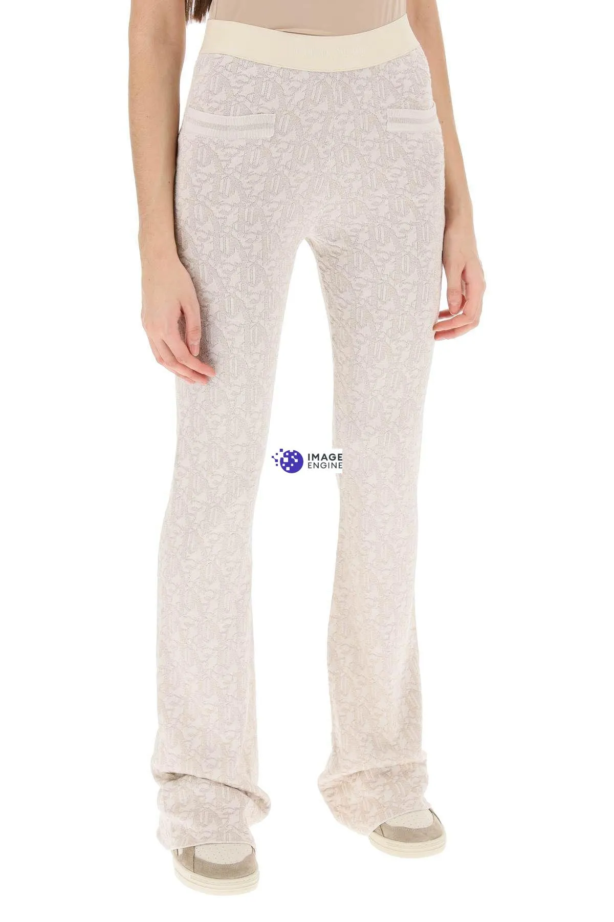 Pantaloni monogram in maglia lurex