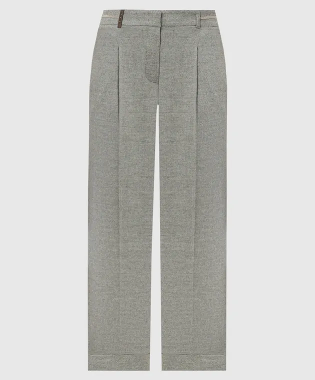 Peserico Pantaloni grigi in lana con catena monil P0479701948