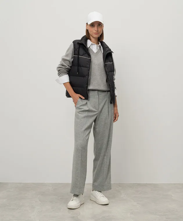 Peserico Pantaloni grigi in lana con catena monil P0479701948