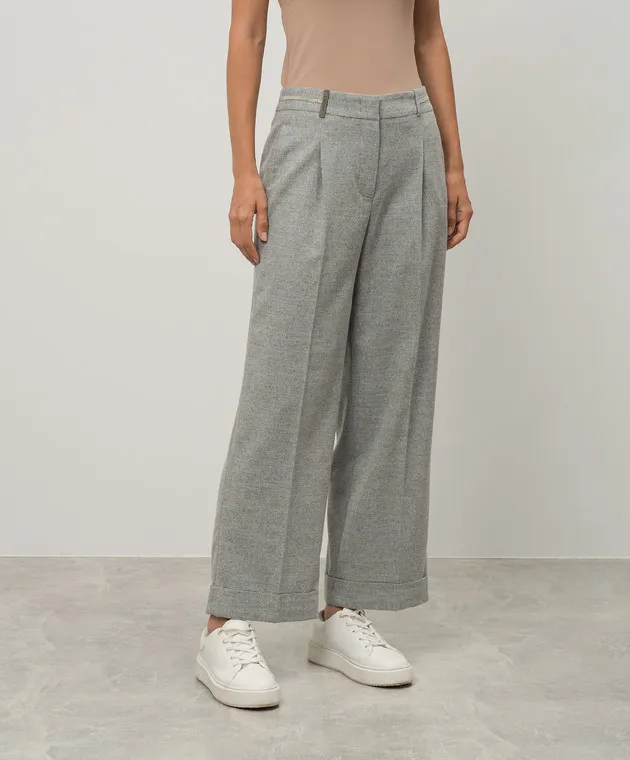 Peserico Pantaloni grigi in lana con catena monil P0479701948