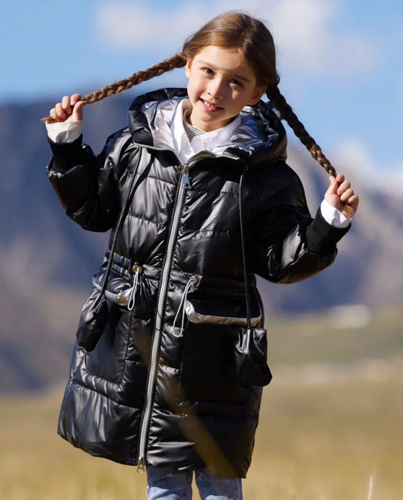 Piumino da bambina Cappotto lucido ispessito di media lunghezza per bambini invernali