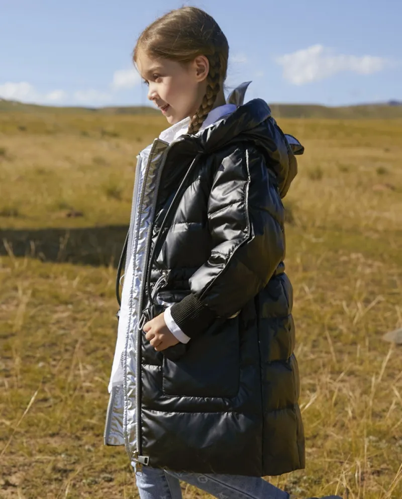 Piumino da bambina Cappotto lucido ispessito di media lunghezza per bambini invernali