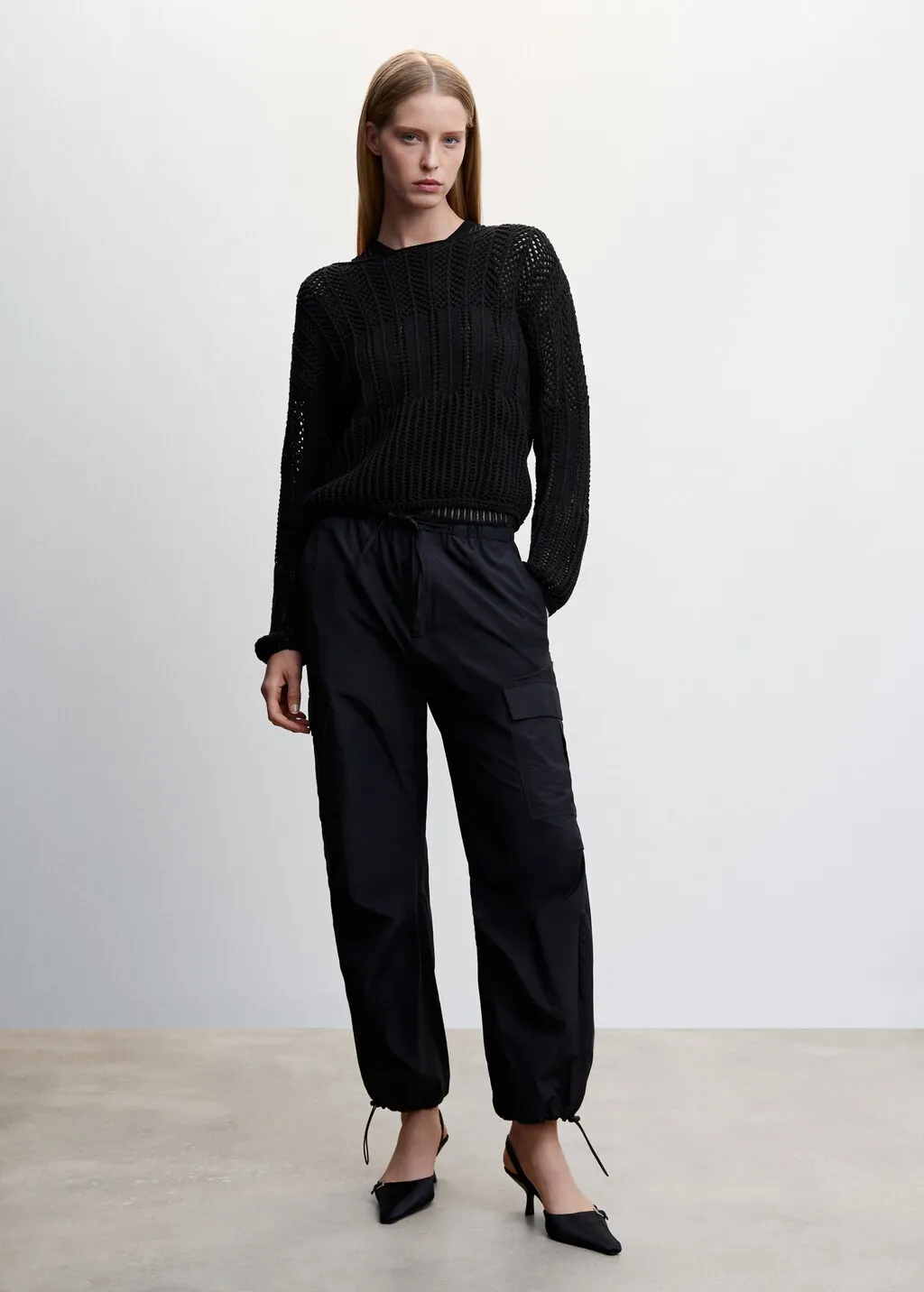 Pullover collo barca traforato