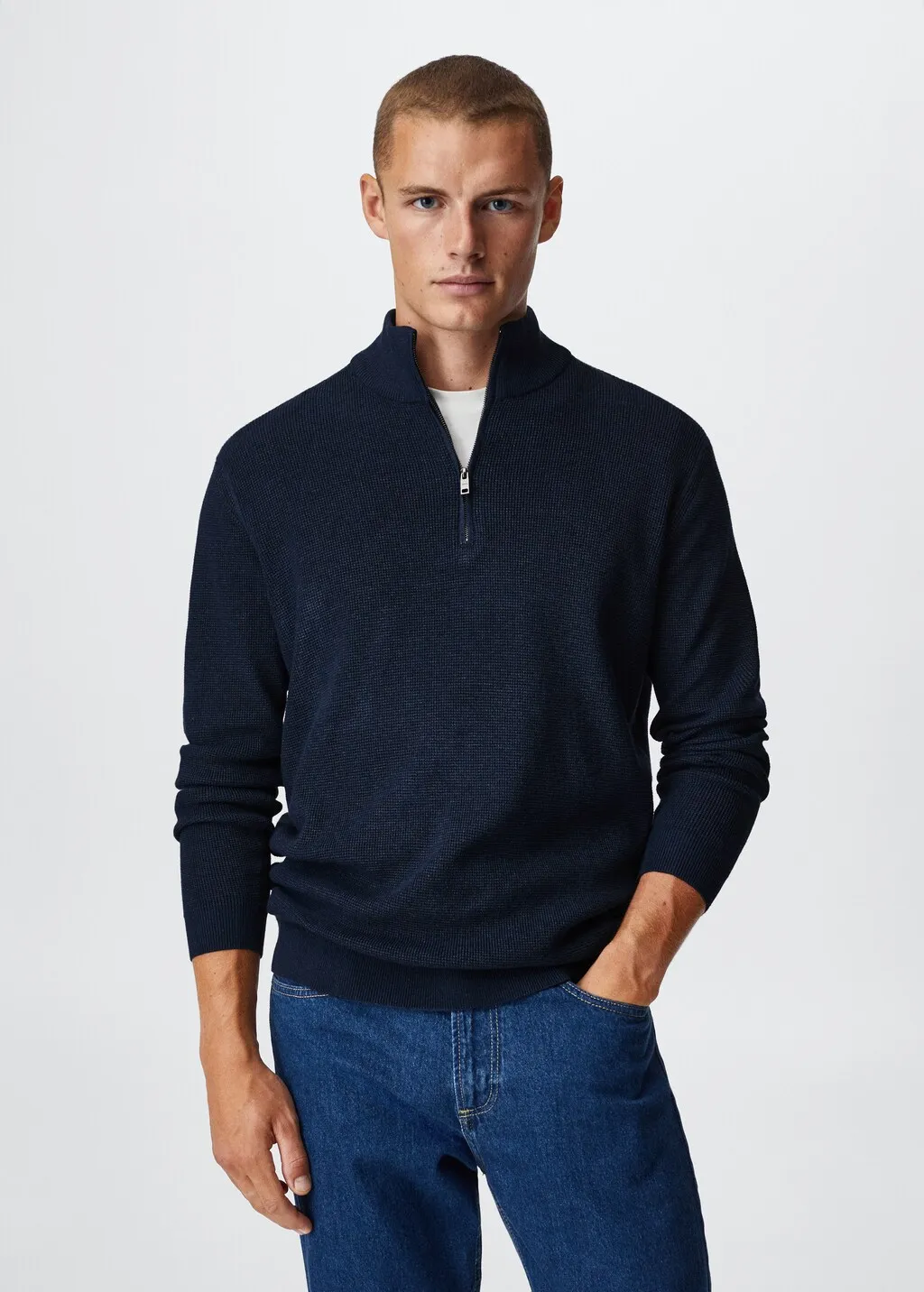 Pullover cotone collo zip