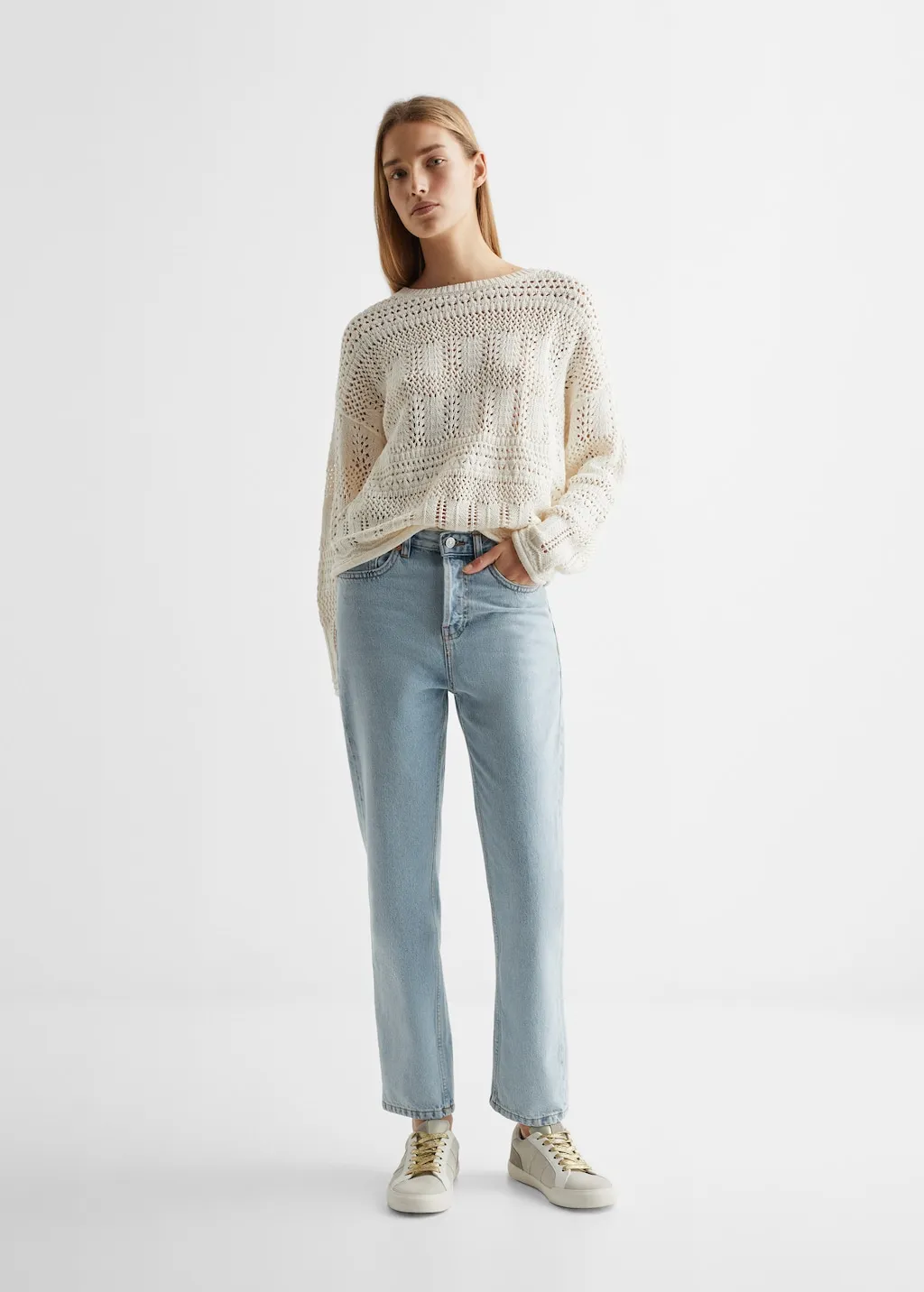 Pullover traforato collo stondato