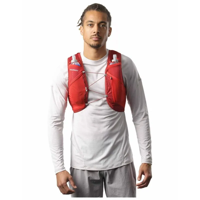 SALOMON ACTIVE SKIN 4 Gilet da running unisex con flask inclusi RED DAHLIA / HIGH RISK RED